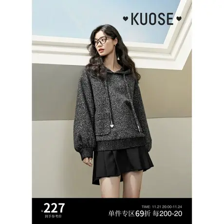 阔色深灰色连帽衫慵懒风卫衣女2023新款秋冬简约套头长袖上衣商品大图