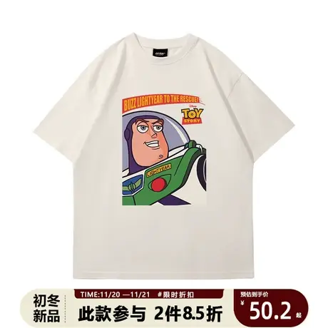 新款TOY巴斯光年T恤短袖复古美式海报设计显瘦上衣潮日系情侣棉T商品大图