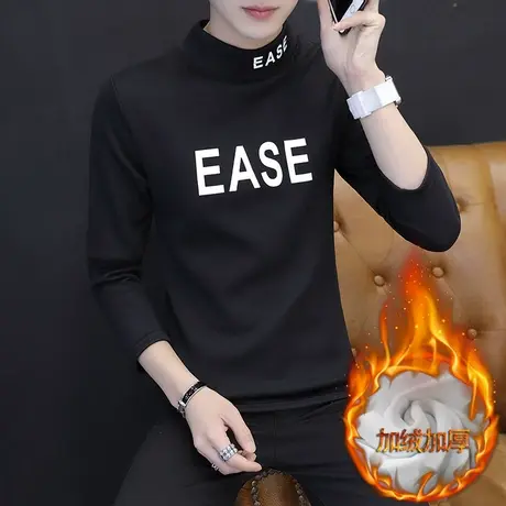 冬季男士半高领t恤加厚打底衫长袖加绒秋衣青少年打底衫韩版卫衣商品大图