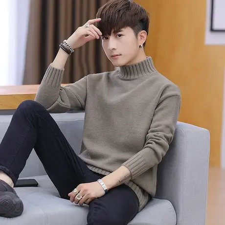 青少年冬季高领毛衣男加厚针织衫高中学生紧身毛线衣保暖帅气上衣商品大图