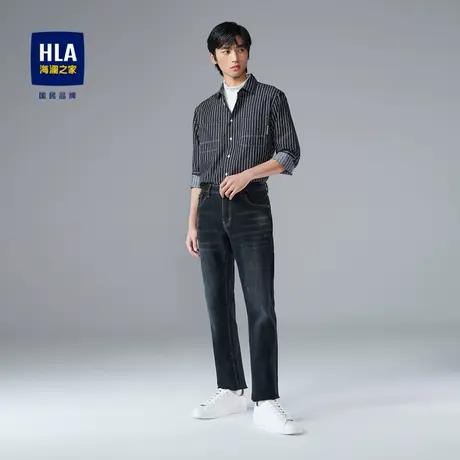 HLA/海澜之家2023猫须工艺牛仔裤中腰宽松小脚五袋款裤子男图片
