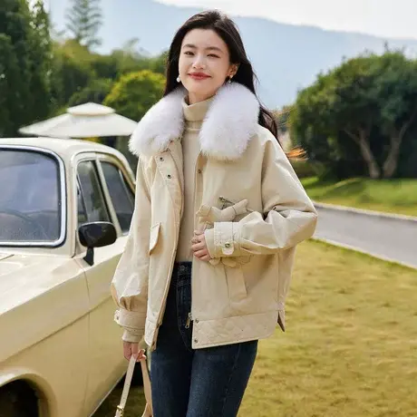 时尚气质狐狸毛领皮草派克外套商品大图