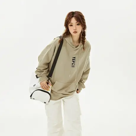 YEP美式简约连帽卫衣女春秋款2024新款潮牌复古宽松oversize外套商品大图