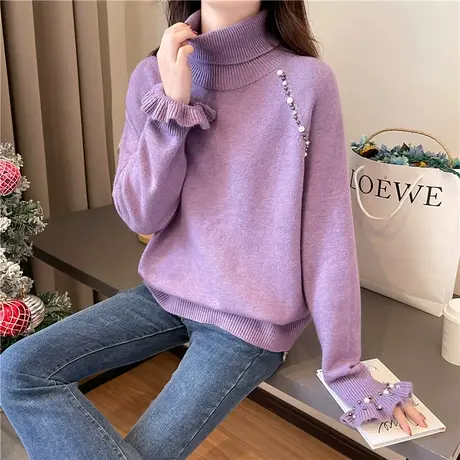 2023年冬季新款加厚两翻领毛衣女内搭打底衫时尚洋气上衣高领女装商品大图