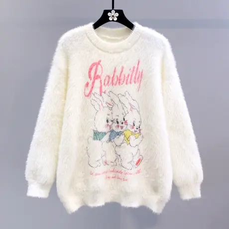 日系甜美学院风卡通兔子毛衣女冬季2023新款宽松减龄软糯针织上衣图片