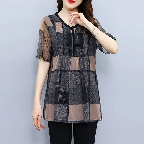 大码胖mm雪纺衫女2023夏新款妈妈遮肚显瘦中长款漂亮高级感小衫女商品大图