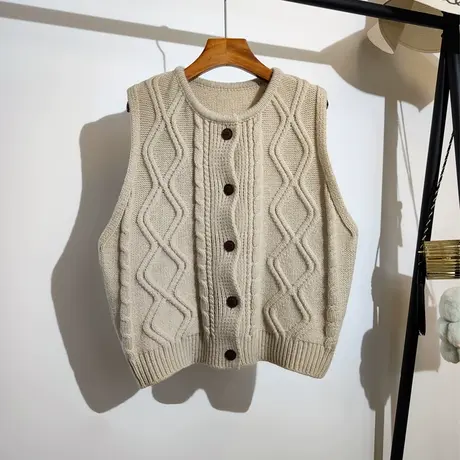 麻花针织马甲开衫女秋冬新款设计感小众无袖毛衣坎肩背心马夹外套商品大图