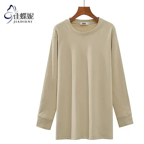秋冬圆领宽松大码中长款纯色双面德绒保暖长袖体恤上衣内搭打底衫图片