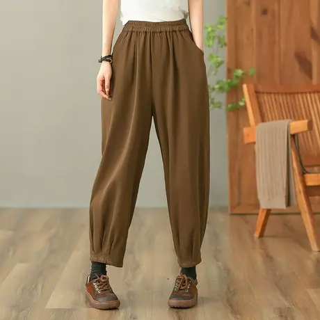 dza 高腰显瘦纯色全棉长裤女秋冬宽松阔腿裤百搭哈伦裤直筒休闲裤图片