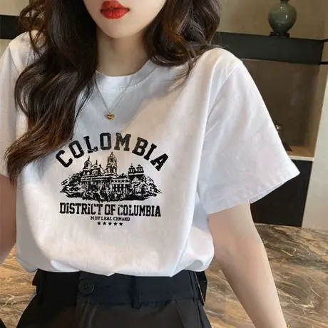 纯棉正肩白色短袖T恤女夏季2023新款设计感小众宽松半袖上衣ins潮图片