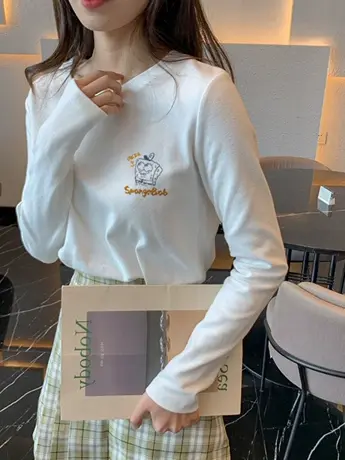 仿棉长袖t恤女2023新款秋冬季加绒内搭打底衫洋气减龄宽松版上衣图片