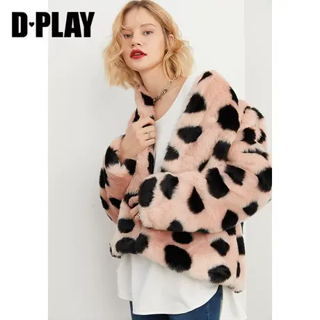 DPLAY德帕拉秋装款时尚气质粉底黑波点名媛风仿皮草外套商品大图