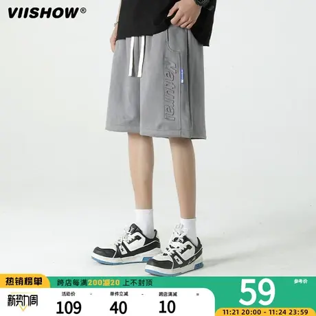 VIISHOW休闲短裤男夏季百搭美式字母抽绳直筒裤宽松青少年五分裤商品大图