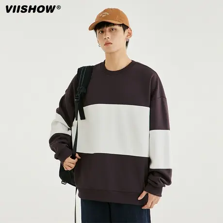 VIISHOW美式复古撞色拼接卫衣男宽松冬季潮牌痞帅设计感大码上衣图片