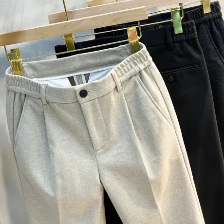 毛呢裤子男秋冬宽松直筒长裤韩版潮流百搭加厚小西裤九分休闲裤男图片