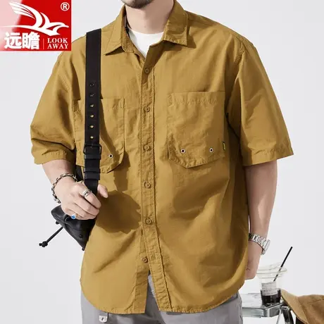 工装短袖衬衫男款2023夏季时尚潮流新款男士百搭舒适纯棉薄款衬衫图片