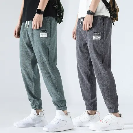 冰丝滑速干卫裤男士运动休闲裤哈伦工装春夏季超薄款亚麻裤子棉麻商品大图