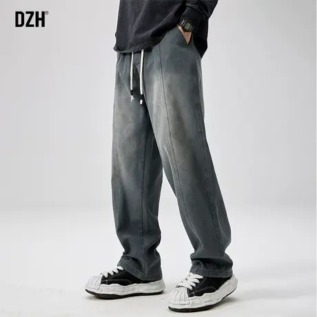 男士深灰色高街牛仔裤男春秋款宽松直筒2024年新款美式vibe风裤子商品大图