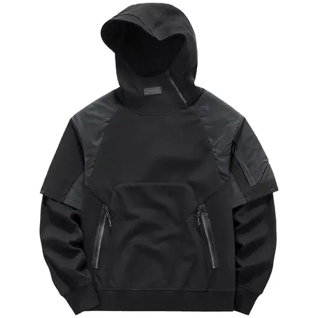 VIP机能连帽卫衣男假两件拼接重磅套头帽衫春秋季小众设计感上衣商品大图