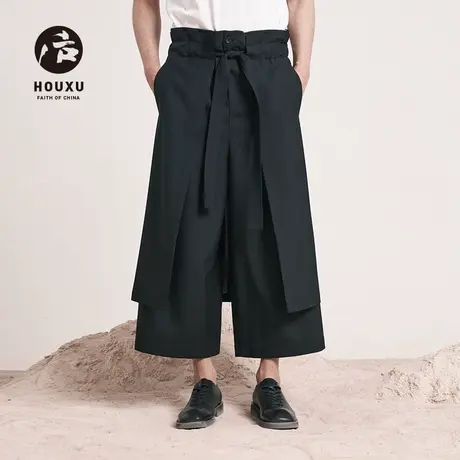 后序新中式国风九分裤男宽松阔腿裤夏季原创黑色高级垂坠感裤子男图片