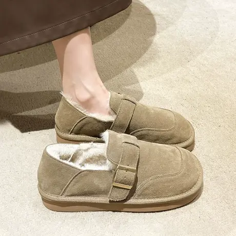 厚底单鞋女2023年秋冬新款复古加绒一脚蹬棉鞋保暖增高反绒勃肯鞋商品大图