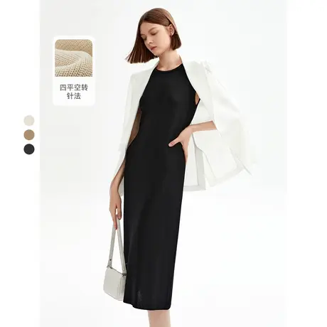 朗姿无袖气质显瘦高级感连衣裙女2023年夏季奥莱裙子法式修身长裙商品大图