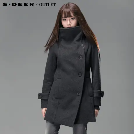 【新品】sdeer圣迪奥专柜正品女装冬欧美风立领羊毛大衣3481867图片