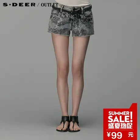 s.deer【上新】圣迪奥专柜正品女装时尚现代感牛仔短裤S14280914商品大图