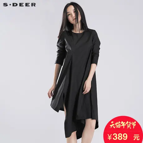 sdeer圣迪奥2018春装女时尚圆领不规则摆A字长袖连衣裙S16381234图片