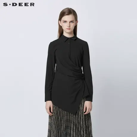 sdeer圣迪奥女装春秋装休闲翻领立体裁剪拉链长袖衬衫S21360524图片