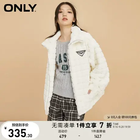 【买4免1】ONLY奥莱夏季简约百搭方格缝线翻领毛绒外套女商品大图