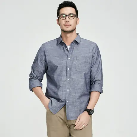 格慕施春秋季纯色全棉长袖衬衫男高级感商务休闲大码宽松衬衣外套图片