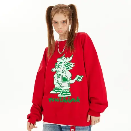 国潮卡通420g重磅龙年圆领卫衣男潮牌保暖加绒加厚秋春季情侣上衣图片