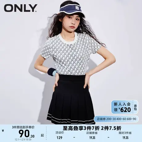 ONLY2023夏季新款时尚休闲老花满印圆领直筒短款T恤女商品大图