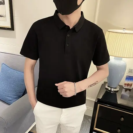 夏季男士polo衫t恤短袖翻领半袖网红潮流休闲ins潮牌纯色百搭体恤图片