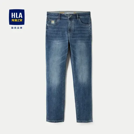 HLA/海澜之家冰裤系列牛仔裤24春夏新时尚直筒皮标点缀休闲裤子男商品大图