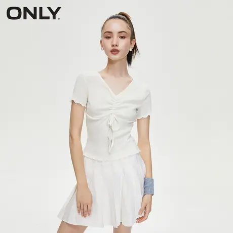 ONLY奥莱秋季时尚百搭修身显瘦可调节短袖V领短款T恤女商品大图