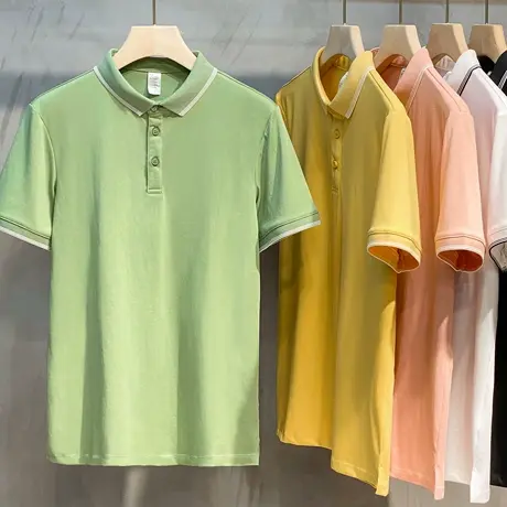 2023新款男士高端翻领POLO衫 潮牌短袖T恤夏季修身拼接潮流韩版商品大图