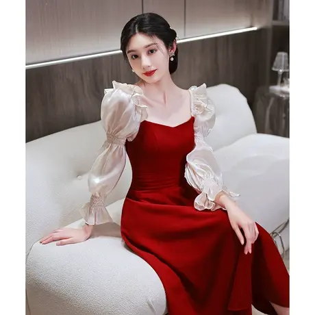 订婚礼服红色连衣裙回门平时可穿敬酒服夏季2023新款结婚新娘便装图片