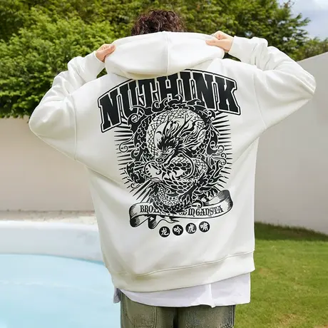 Nuthink国潮加绒加厚拜年龙年本命年龙图案卫衣潮牌男潮春季外套商品大图