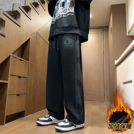 秋冬季加绒裤子男孩初中学生加厚休闲长裤青少年大童直筒运动卫裤商品大图
