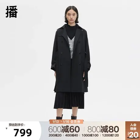 播秋季新款休闲宽松百搭气质翻领对称双排扣风衣女BDP3FD0423商品大图