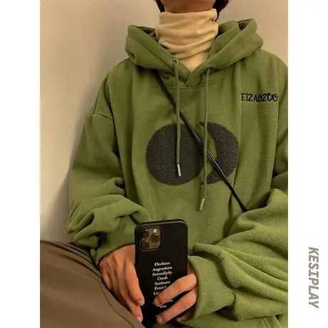 加绒加厚卫衣男ins潮流宽松秋冬款套头保暖连帽上衣港风潮牌外套商品大图