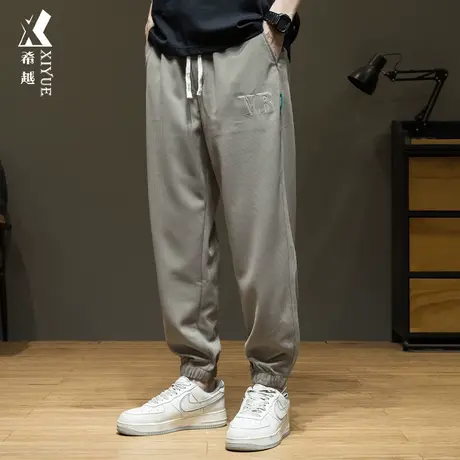 希越束脚休闲裤男2024春季潮牌新款宽松大码男士刺绣拼接九分裤子商品大图