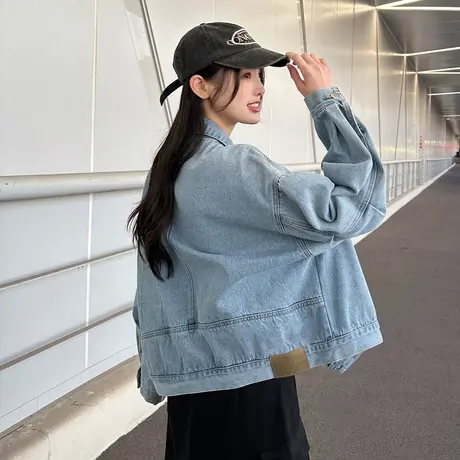唐狮2024春季新款牛仔外套女小个子短款时尚百搭翻领休闲上衣1.25图片