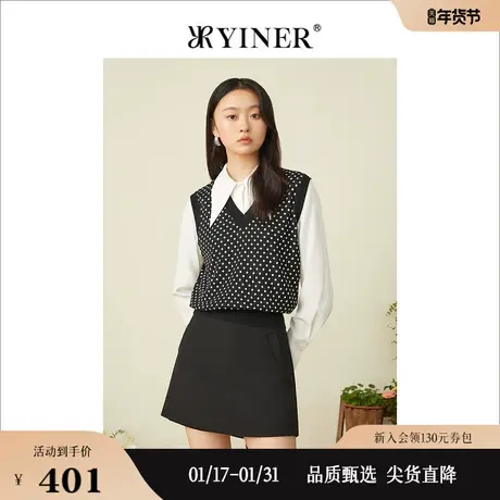 YINER音儿女装2022夏季波点绣花无袖针织衫套头商品大图
