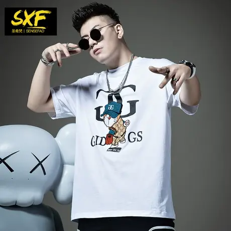 SXF圣希梵短袖t恤男 重磅纯棉半袖潮牌刺绣夏季宽松情侣装男士T恤商品大图