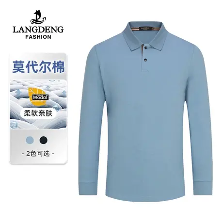 [含羊毛]浪登男士长袖polo衫2023秋冬新款时尚休闲百搭翻领T恤男商品大图