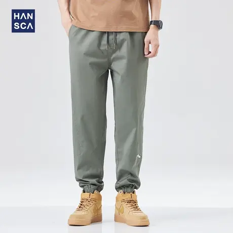 hansca夏季薄款工装裤男日系潮牌束脚宽松纯色运动大码休闲长裤子商品大图