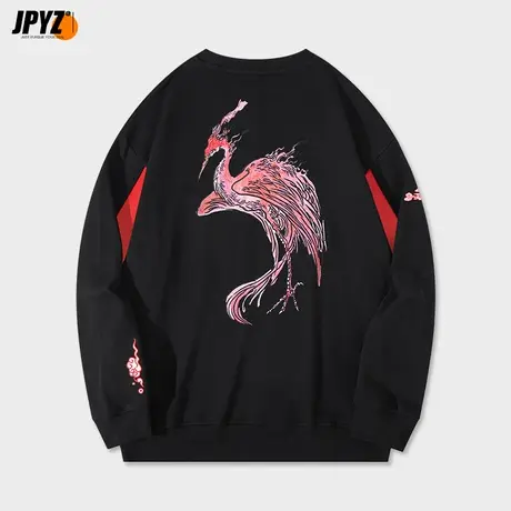 国潮潮牌卫衣男女同款秋季新款毕方鸟刺绣百搭长袖圆领套头上衣商品大图